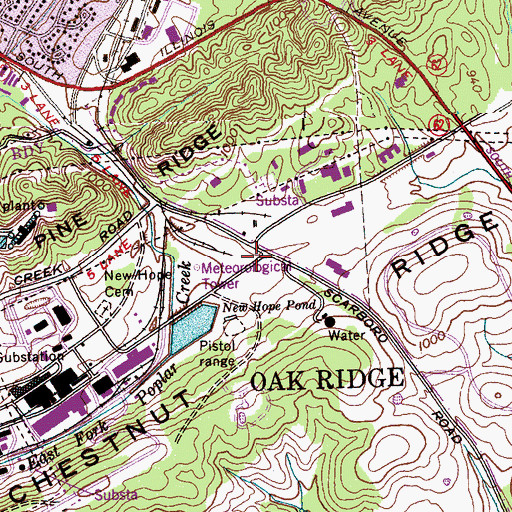 Topographic Map of Y - 12 Fire Department, TN