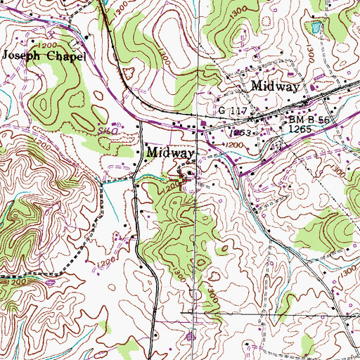 Topographic Map of Midway Volunteer Fire Department, TN