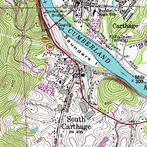 Topographic Map of South Carthage Volunteer Fire Department, TN