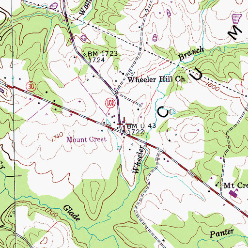 Topographic Map of Bledsoe County Volunteer Fire Department District 3 - Mount Crest Volunteer Fire Department, TN