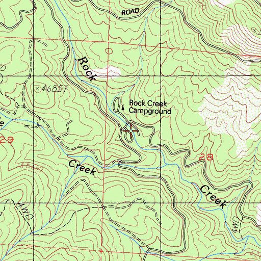 Topographic Map of Rock Creek Campground, CA
