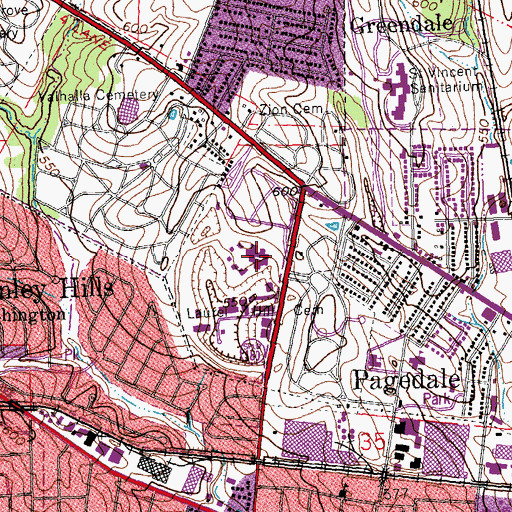 Topographic Map of Hawthorn Children's Psychiatric Hospital, MO