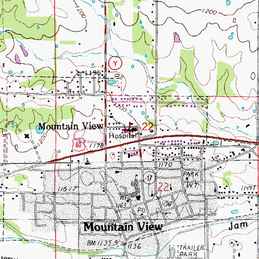 Topographic Map of Mercy Saint Francis Hospital, MO