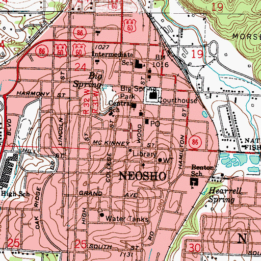 Topographic Map of Freeman Neosho Hospital, MO