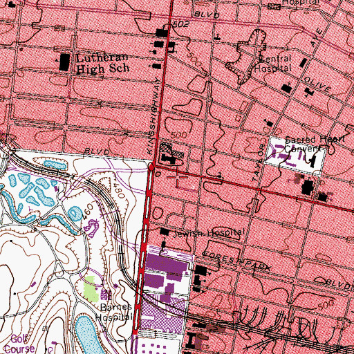 Topographic Map of Kindred Hospital - Saint Louis, MO