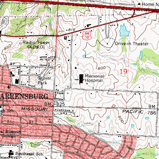 Topographic Map of Western Missouri Medical Center, MO