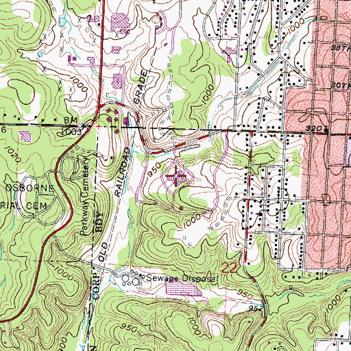 Topographic Map of Freeman Hospital West, MO