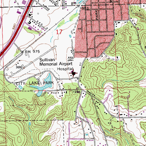 Topographic Map of Missouri Baptist Sullivan Hospital, MO