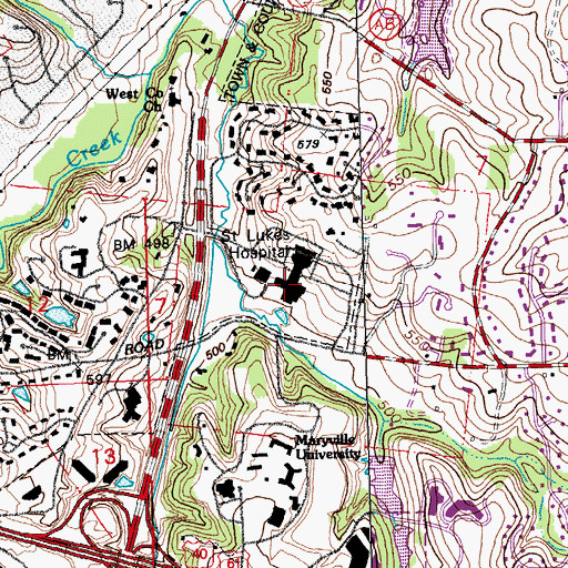Topographic Map of Saint Luke's Hospital, MO