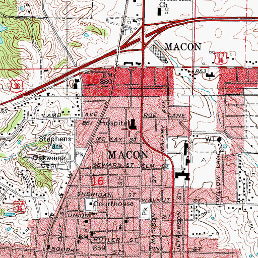 Topographic Map of Samaritan Hospital, MO