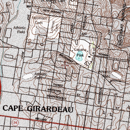 Topographic Map of Southeast Hospital, MO