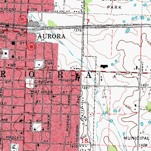 Topographic Map of Mercy Hospital Aurora, MO