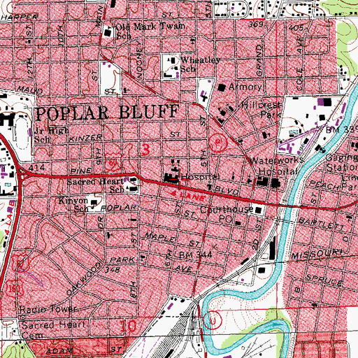 Topographic Map of Poplar Bluff Regional Medical Center South, MO