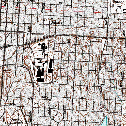 Topographic Map of Truman Medical Center, MO