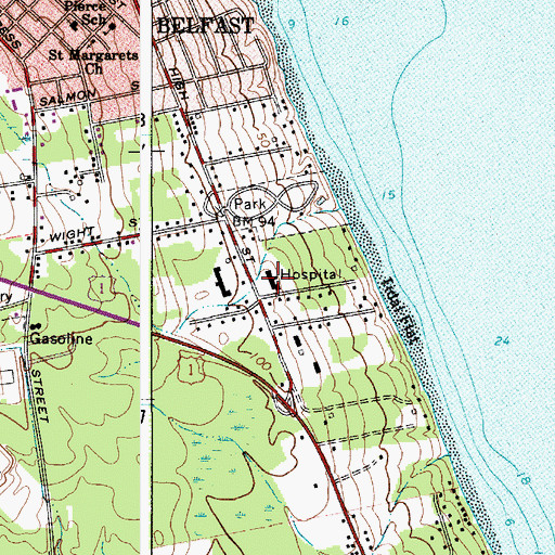 Topographic Map of Waldo County General Hospital, ME