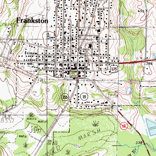 Topographic Map of Frankston Volunteer Fire Department, TX