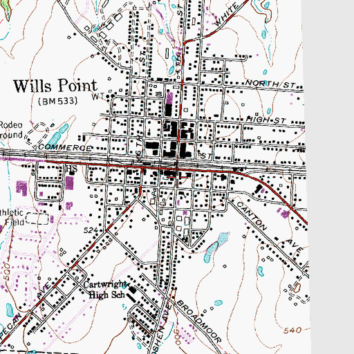 Topographic Map of Wills Point Fire Department, TX