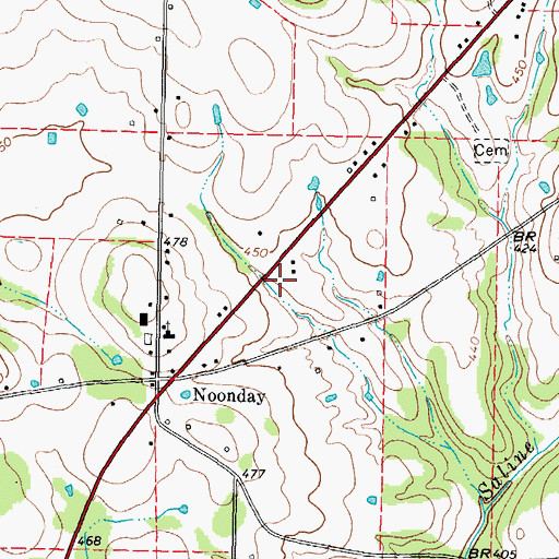 Topographic Map of Noonday Volunteer Fire Department, TX