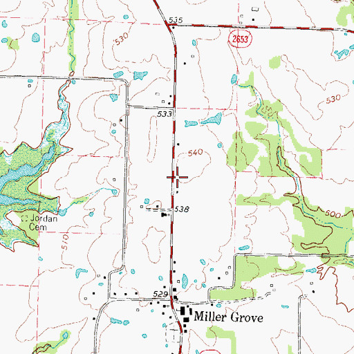 Topographic Map of Miller Grove Volunteer Fire Department Station 13, TX