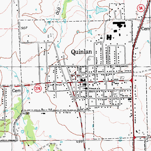 Topographic Map of Quinlan Volunteer Fire Department, TX