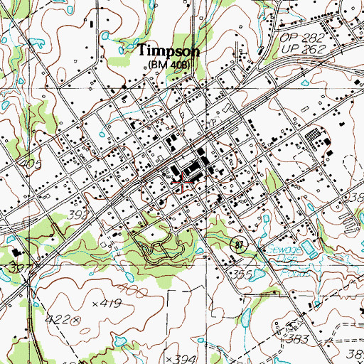 Topographic Map of Timpson Volunteer Fire Department, TX