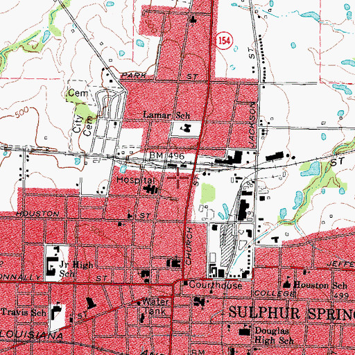 Topographic Map of Sulphur Springs Central Fire Station, TX