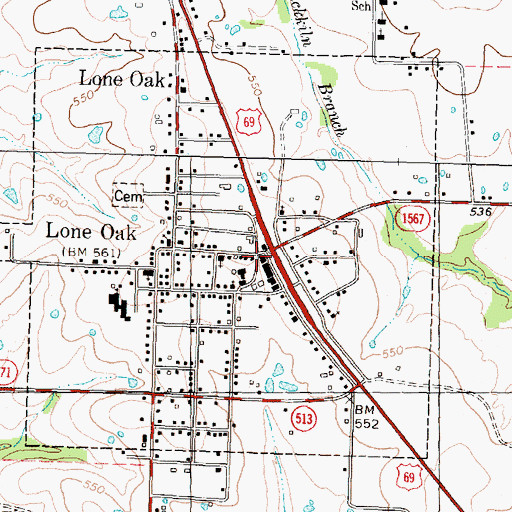 Topographic Map of Lone Oak Volunteer Fire Department, TX