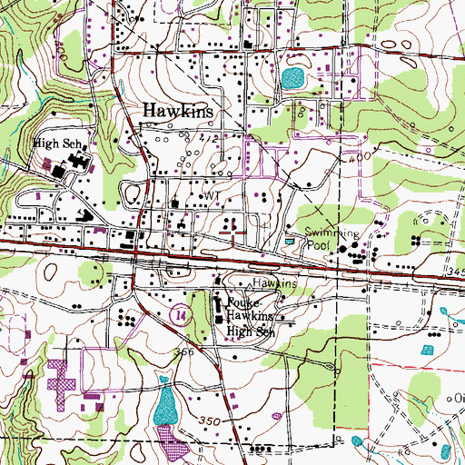 Topographic Map of Hawkins Volunteer Fire Department, TX