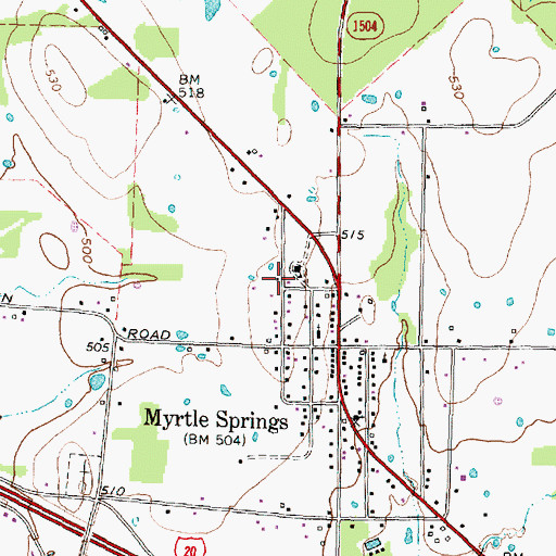 Topographic Map of Myrtle Springs Volunteer Fire Department, TX