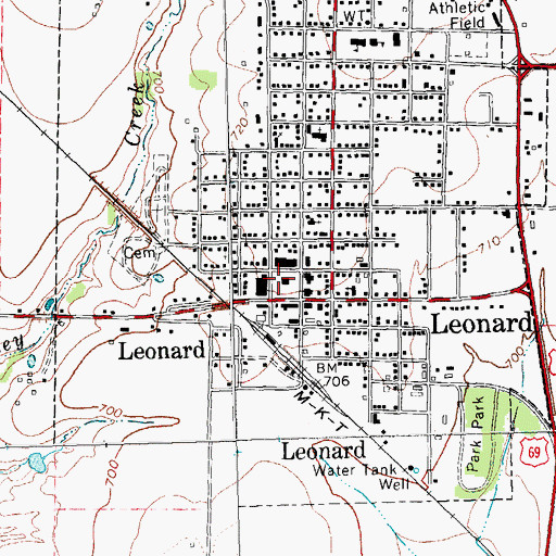 Topographic Map of Leonard Volunteer Fire Department, TX