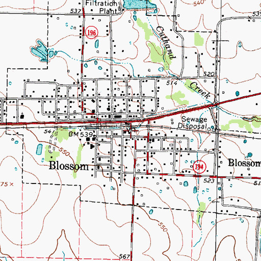 Topographic Map of Blossom Volunteer Fire Department, TX