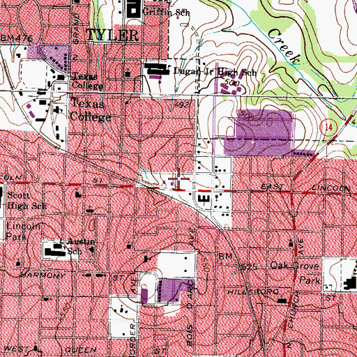 Topographic Map of Tyler Fire Department Station 4, TX