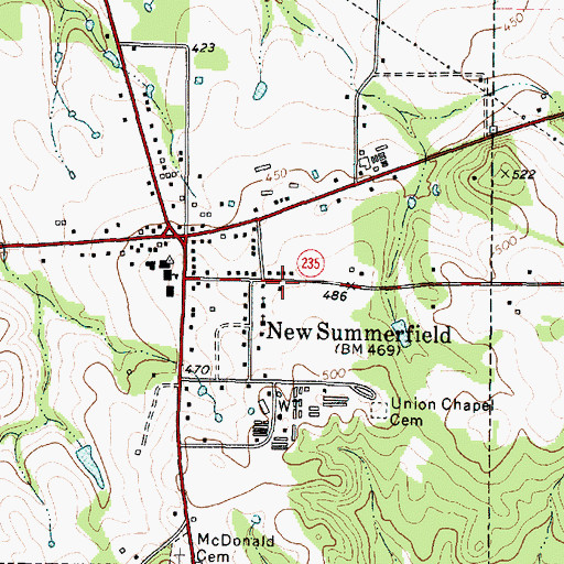 Topographic Map of New Summerfield Volunteer Fire Department, TX