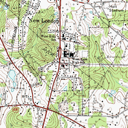 Topographic Map of New London Volunteer Fire Department, TX