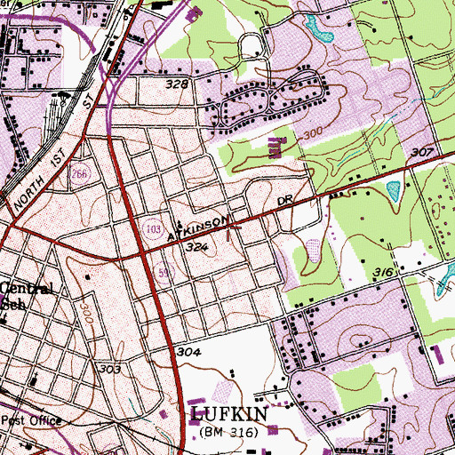 Topographic Map of Lufkin Fire Department Station 3, TX