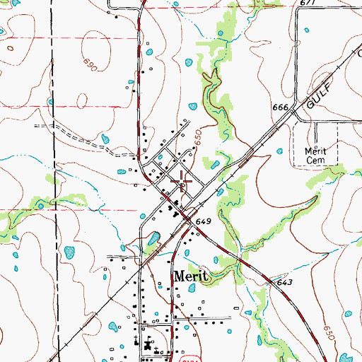 Topographic Map of Merit Fire Department, TX