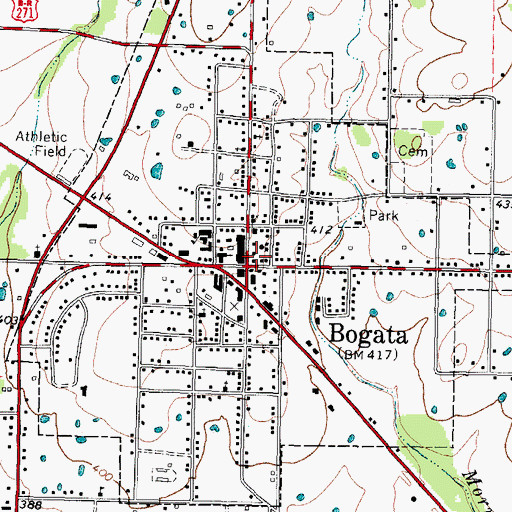 Topographic Map of Bogata Fire Department, TX