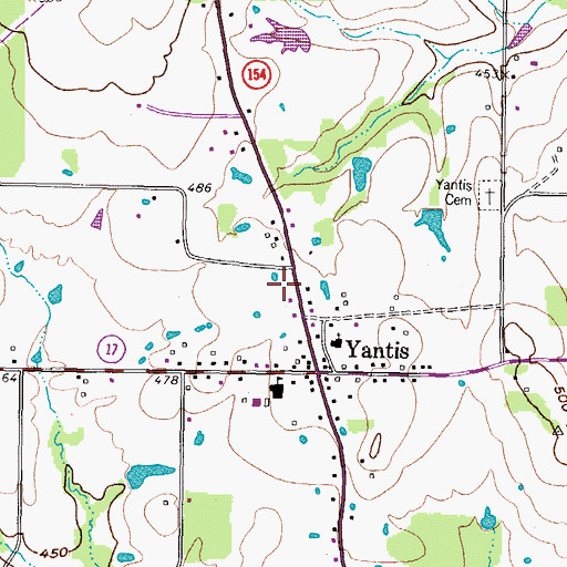 Topographic Map of Yantis Volunteer Fire Department, TX