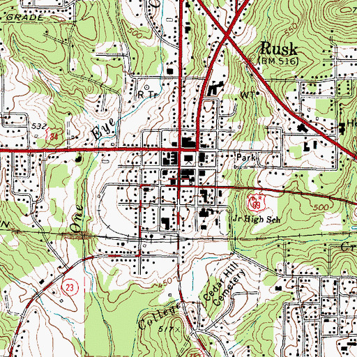 Topographic Map of Rusk Volunteer Fire Department, TX