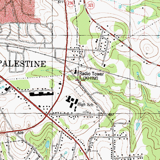 Topographic Map of Palestine Fire Department Station 3, TX