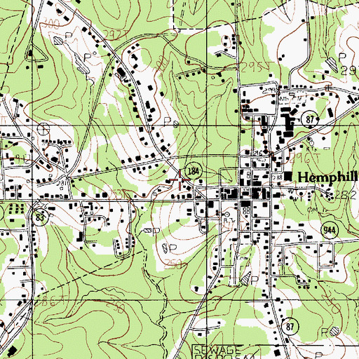 Topographic Map of Hemphill Volunteer Fire Department, TX