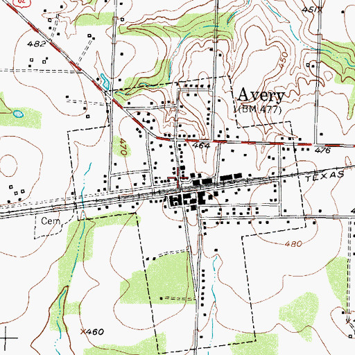 Topographic Map of Avery Community Volunteer Fire Department, TX