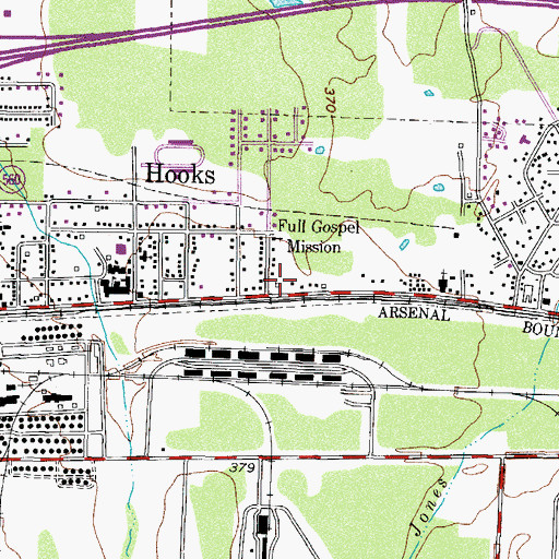 Topographic Map of Hooks Volunteer Fire Department, TX