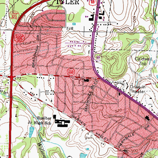 Topographic Map of Tyler Fire Department Station 6, TX