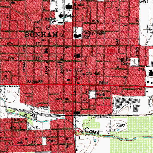 Topographic Map of Bonham Fire Department and Emergency Medical Service Station 2, TX