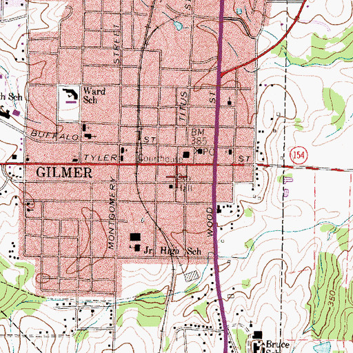 Topographic Map of Gilmer Fire Department, TX