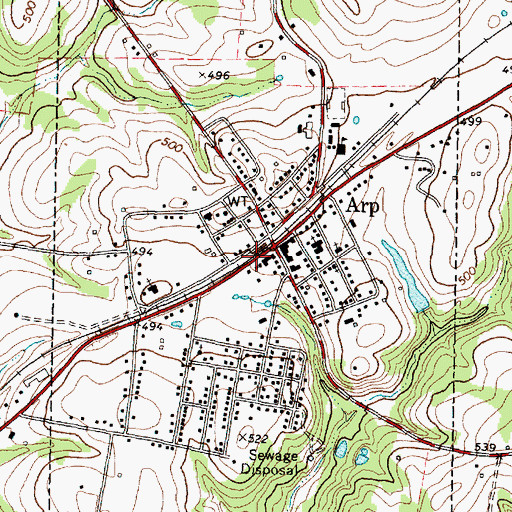 Topographic Map of Arp Volunteer Fire Department, TX