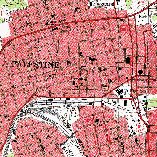 Topographic Map of Palestine Fire Training Office, TX