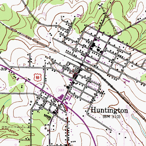 Topographic Map of Huntington Volunteer Fire Department, TX