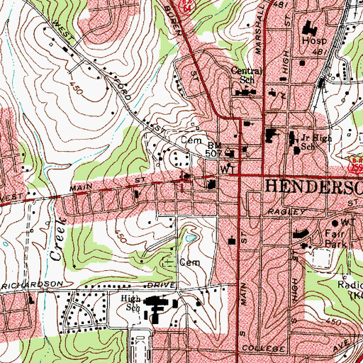Topographic Map of Henderson Fire Department Central Station 1, TX